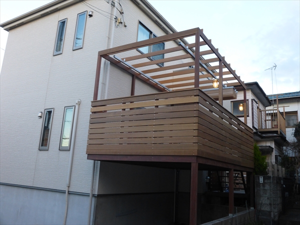 神奈川県横浜市青葉区 M様邸 車庫上に建ぺい率に抵触しない、最も樹液の出にくい組み合わせのハードウッドで造る『家族みんなで楽しめる極上スペース』